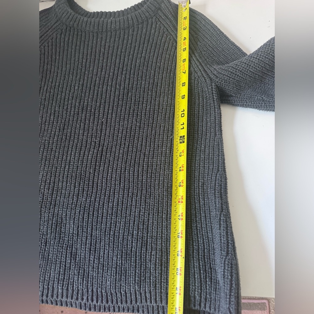 Quince Organic Cotton Gray Sweater Chunky Fisherman Crew Rib Ribbed Knit Size M - Picture 11 of 12